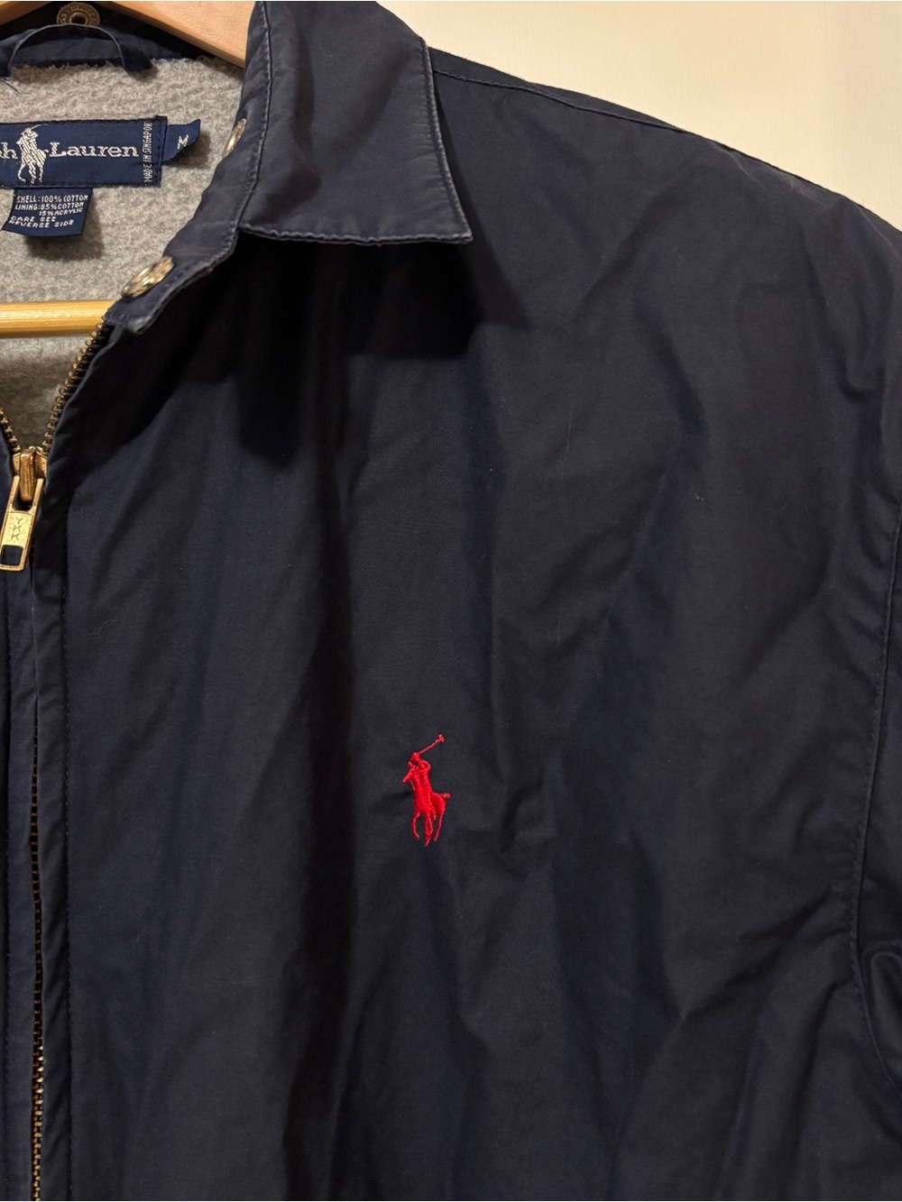 Vintage Ralph Lauren Mens Harrington Bomber Jacket Size M Blue Preppy Pony Ivy